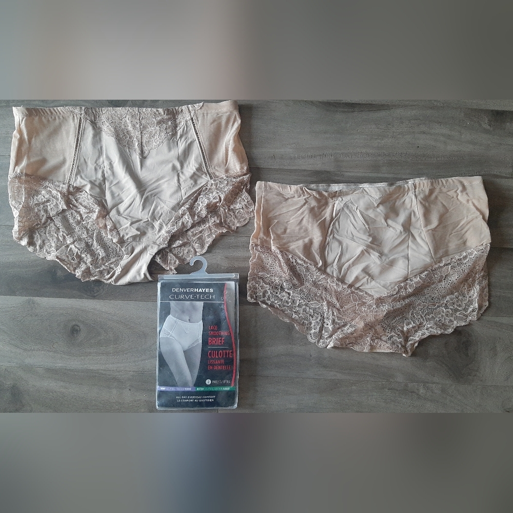 2 Pair Denver Hayes Curve-Tech Lace Smoothing Brief Tummy & Bottom Solution 2XL